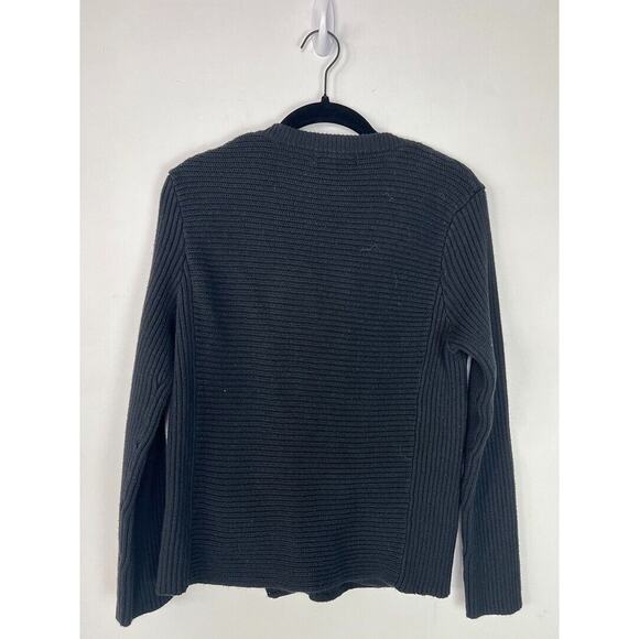 Preswick & Moore Womens Black Ribbed Knit Full-Zip Cardigan Sweater Size L - Picture 2 of 3